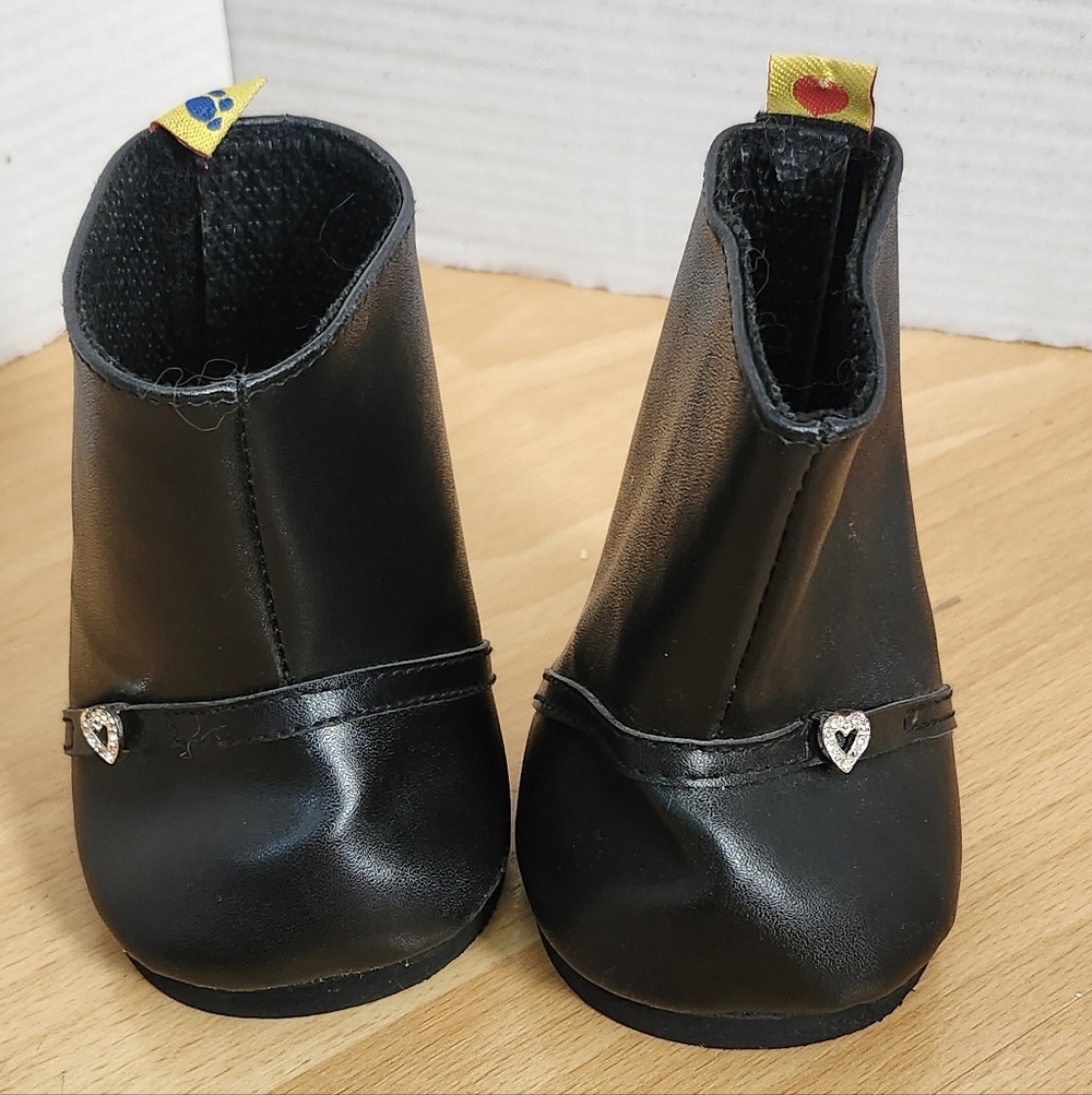 Build A Bear Workshop Black Faux Leather Boots With Diamond Heart Charms